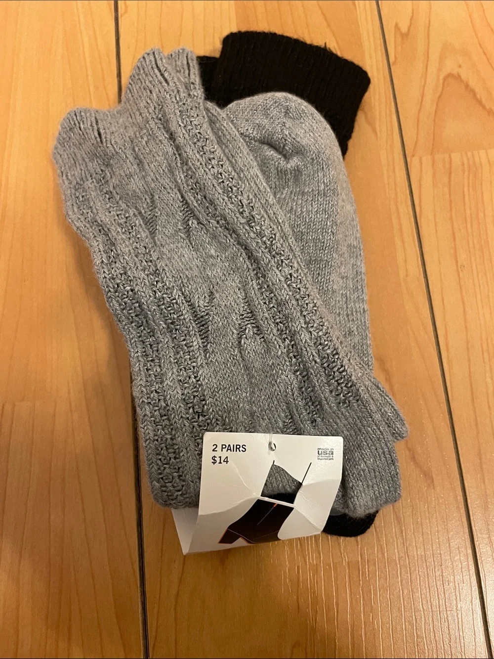 HUE Cable Knit Boot Socks - Black and Gray (2 Pairs)